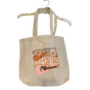 Country Music Hall Of Fame And Museum Nashville Tote Bag Beige Guitar Floral New